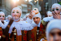 Binche festival carnival in Belgium Brussels. Belgium, carnaval of Binche. UNESCO World Heritage Parade Festival. Belgium, Walloon Municipality, province of Hainaut, village of Binche.  The carnival of Binche is an event that takes place each year in the Belgian town of Binche during the Sunday, Monday, and Tuesday preceding Ash Wednesday. The carnival is the best known of several that take place in Belgium at the same time and has been proclaimed as a Masterpiece of the Oral and Intangible Heritage of Humanity listed by UNESCO. Its history dates back to approximately the 14th century.